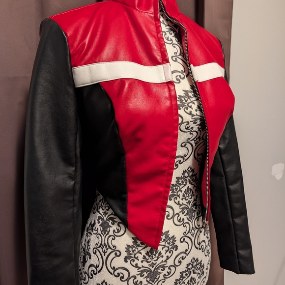 🖤 Red and Black Faux Leather Moto Jacket - Picture 3 of 6